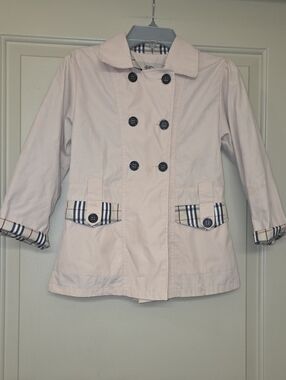 Burberry Light Pink Double-Breasted Pea Coat for Girls